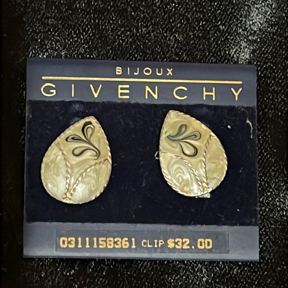 Vintage Swirled Enamel Clip On Earrings Givenchy Card